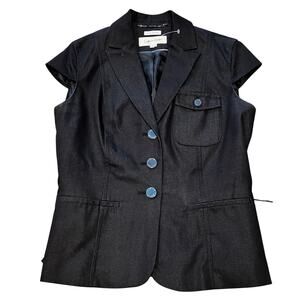 Calvin Klein Sz 2 Top Cap Sleep, Button‎ Up Black Charcoal, Stretch Lined Blouse